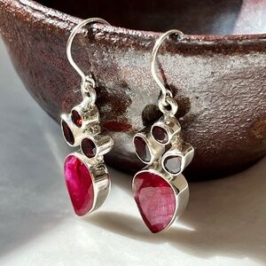 Sterling Silver Ruby and Garnet Drop Earrings
